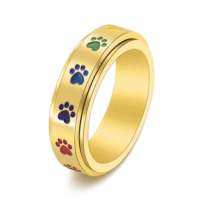 PawSpin™ - Rainbow Paws Stress Relief Ring in Stainless Steel
