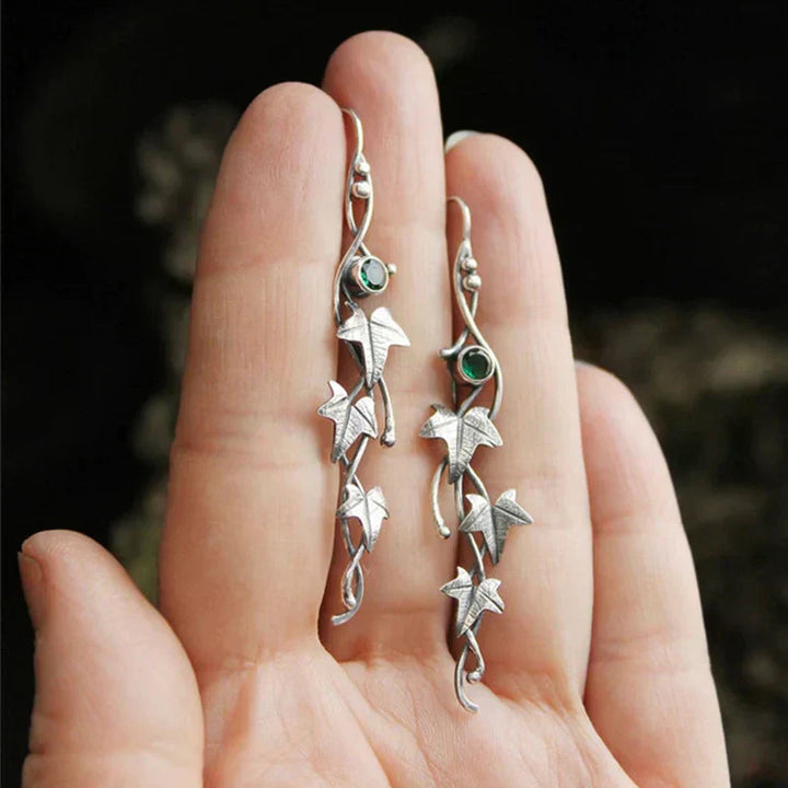 Elara™ - Vintage Leaf Elf Earrings in White Gold