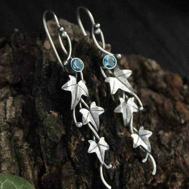 Elara™ - Vintage Leaf Elf Earrings in White Gold