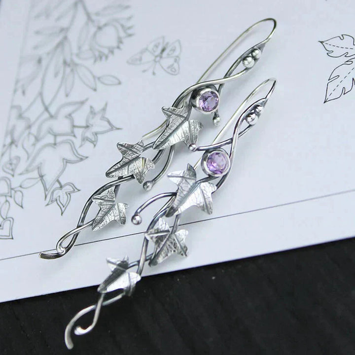 Elara™ - Vintage Leaf Elf Earrings in White Gold