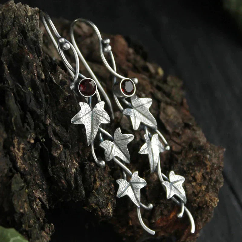 Elara™ - Vintage Leaf Elf Earrings in White Gold