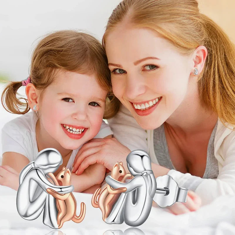 CuddlePaws™ - Two-Tone Cat Hug Earrings in Silver and Gold