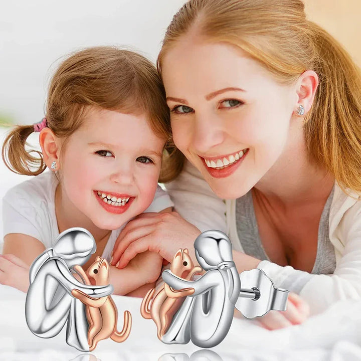 CuddlePaws™ - Two-Tone Cat Hug Earrings in Silver and Gold