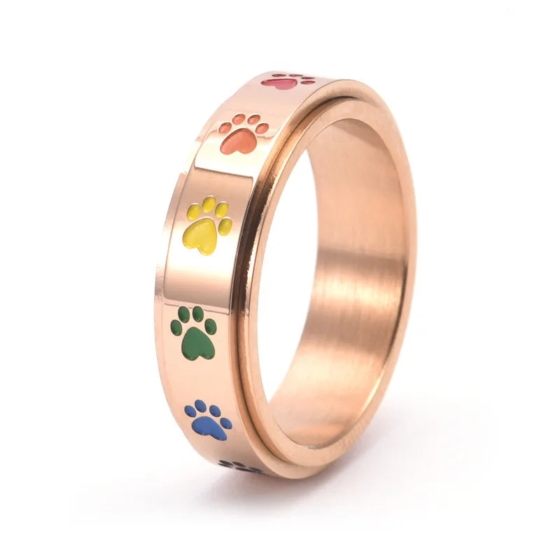 PawSpin™ - Rainbow Paws Stress Relief Ring in Stainless Steel