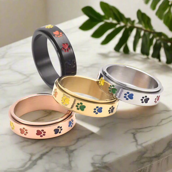 PawSpin™ - Rainbow Paws Stress Relief Ring in Stainless Steel