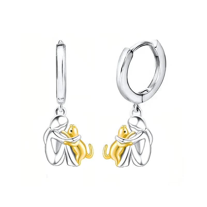 CuddlePaws™ - Two-Tone Cat Hug Earrings in Silver and Gold