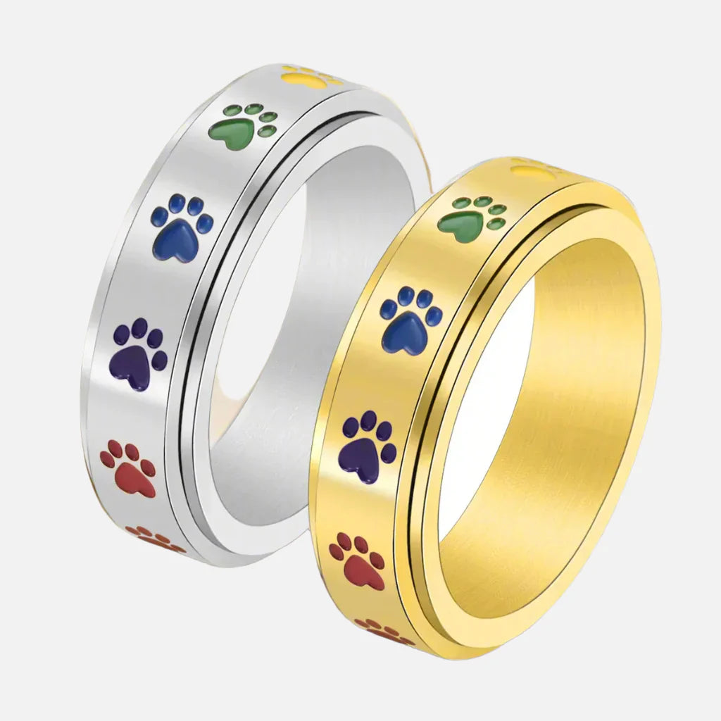 PawSpin™ - Rainbow Paws Stress Relief Ring in Stainless Steel