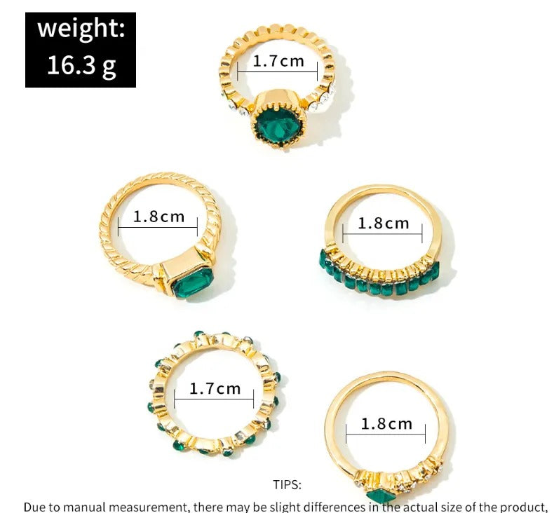 Zarina™ - Elegant Emerald Gold Ring Set