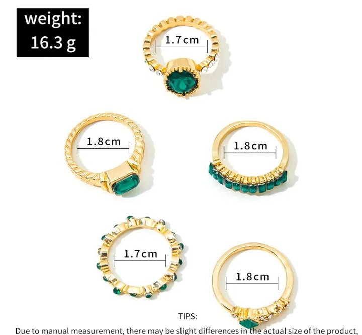 Zarina™ - Elegant Emerald Gold Ring Set