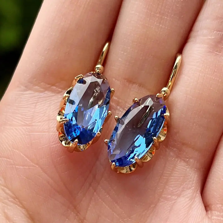 Golden Blue Bloom™ - Elegant Gold Earrings