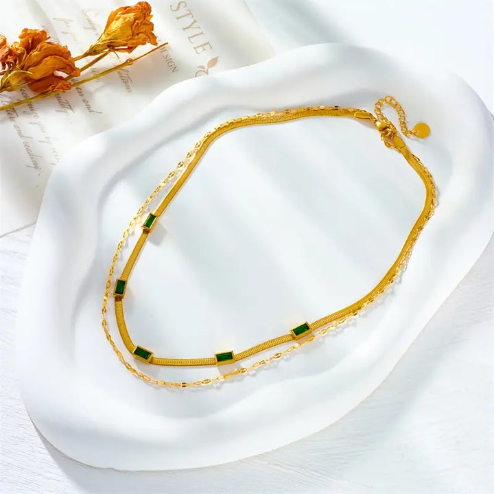 Sorella™ - Retro Gold Double-Layer Gem Necklace