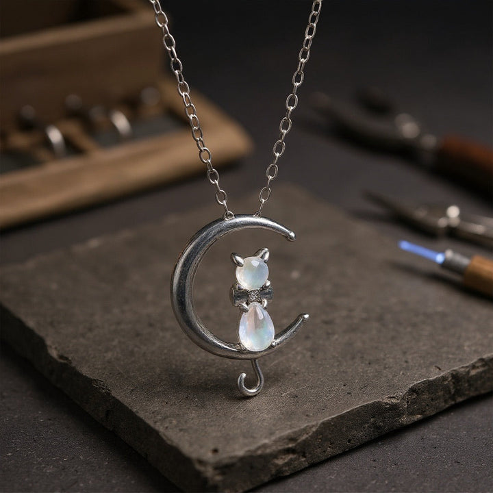 LunaCat™ - Moonstone Crescent Necklace