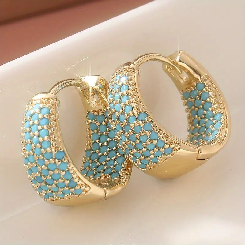 Turquoise & Gold Beaded Hoop Earrings