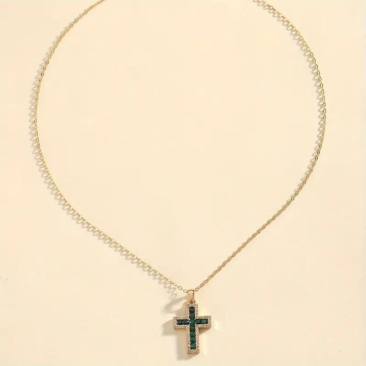 Solene™ - Emerald Cross Pendant Necklace in Gold