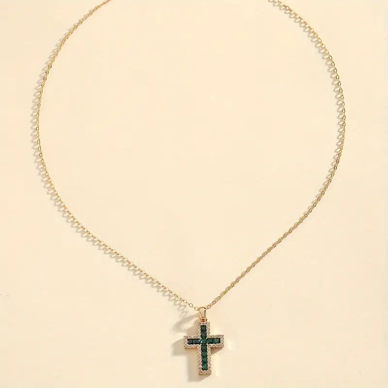 Solene™ - Gold Necklace with Emerald Cross Pendant