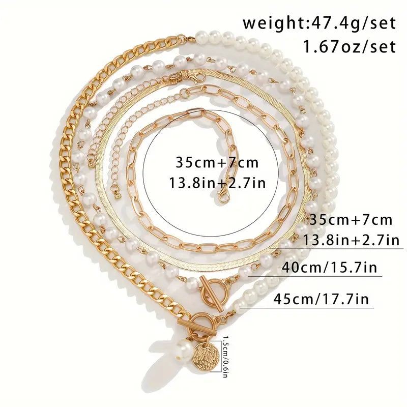 Pearl & Gold Vintage Snake Chain Necklace Set | Gold Elegance
