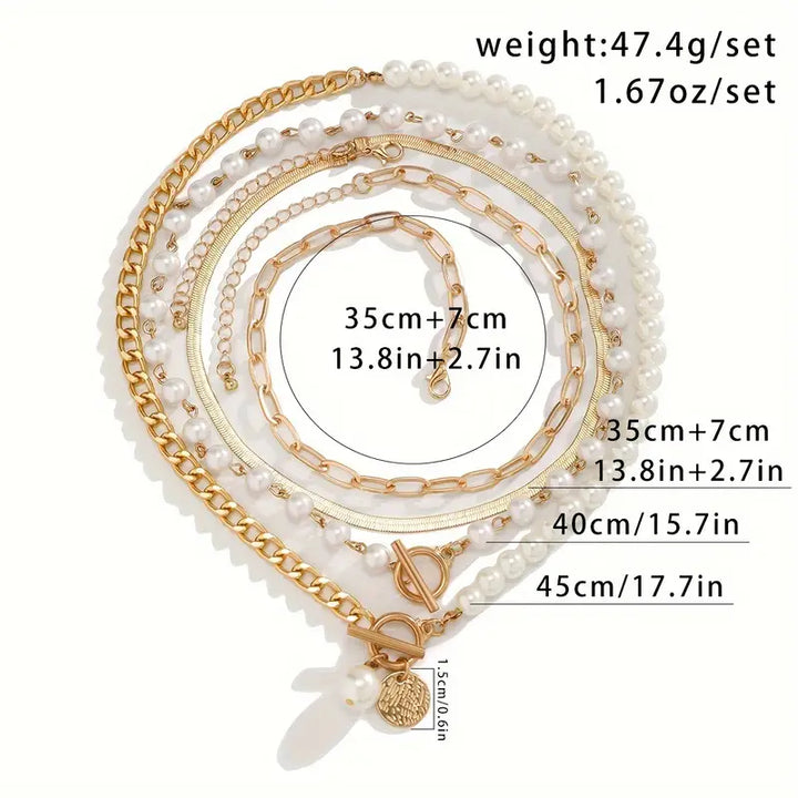 Pearl & Gold Vintage Snake Chain Necklace Set | Gold Elegance