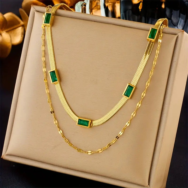Sorella Gem - Double-Layer Retro Necklace in Gold