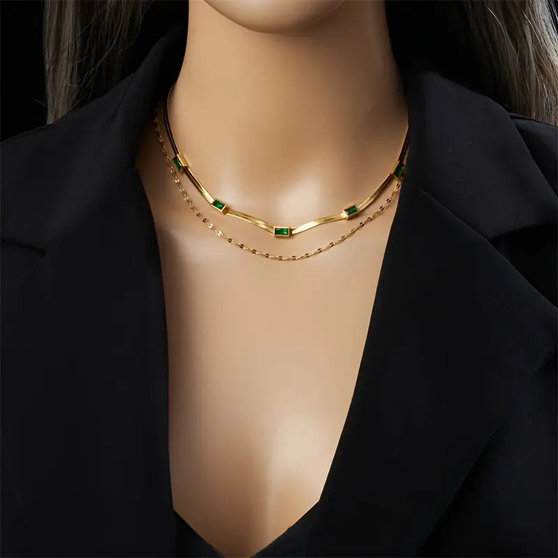 Sorella Gem - Double-Layer Retro Necklace in Gold