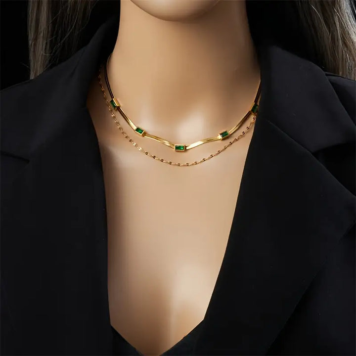 Sorella™ - Retro Gold Double-Layer Gem Necklace