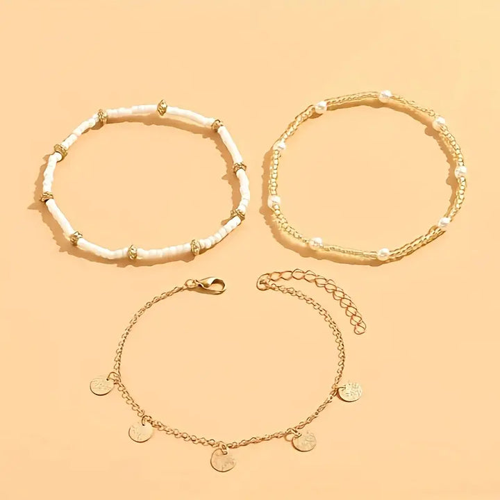 Coastal Charm™ - Trio of Layered Gold Anklets