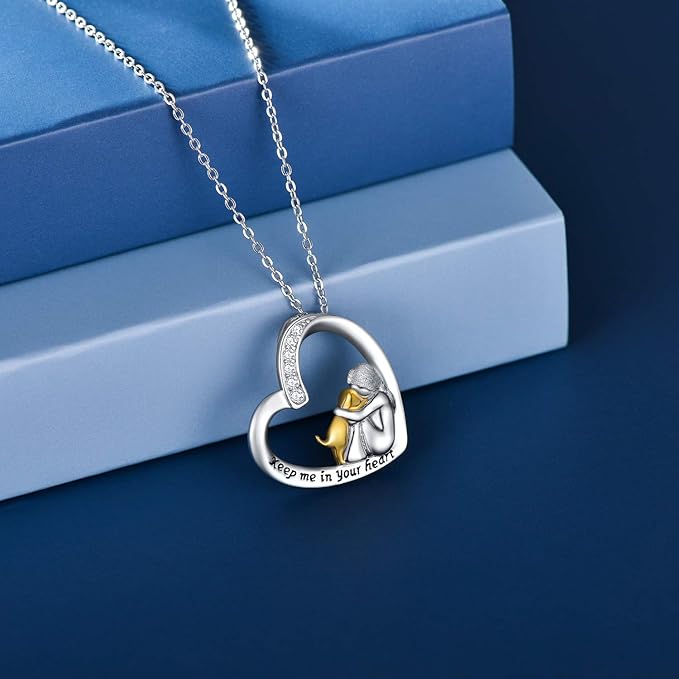 Heart & Dog Design Necklace - 925 Sterling Silver with Zirconia