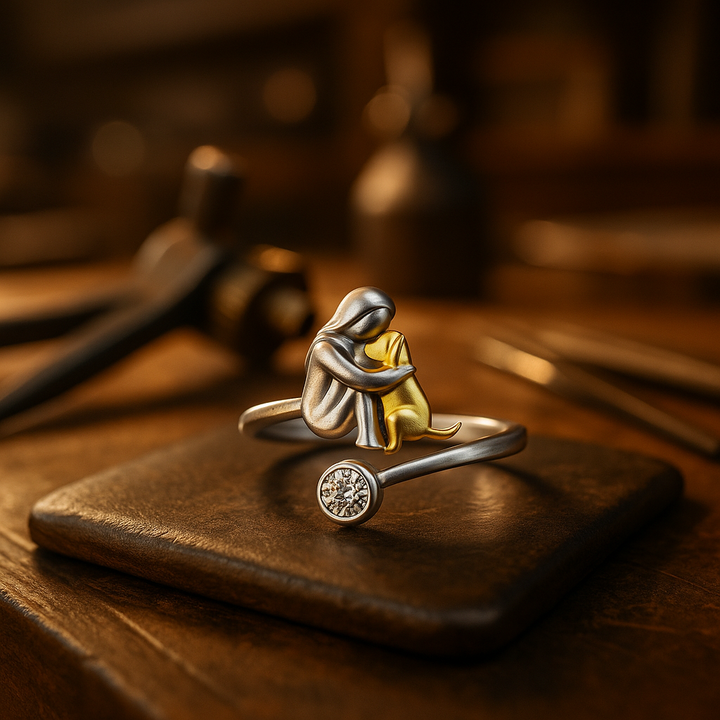 Pawfect™ - Adjustable Handmade Sterling Silver Dog Ring with Zirconia