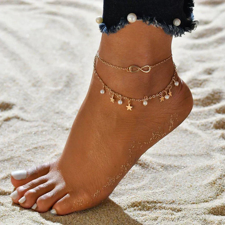 Celestial Pearl Anklet Bracelet | White Gold