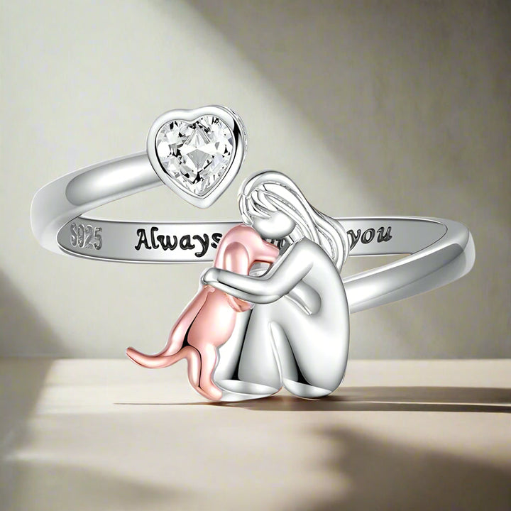 Always in My Heart Adjustable Dog Ring in 925 Sterling Silver with Zirconia