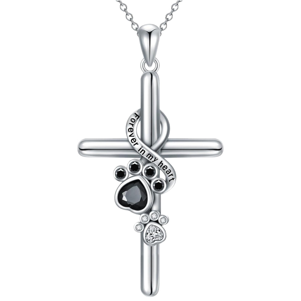 Paw & Cross Pendant Necklace in 925 Sterling Silver