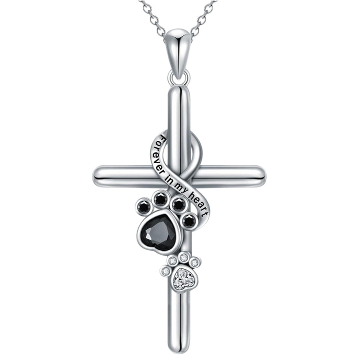 Paw & Cross Pendant Necklace in 925 Sterling Silver